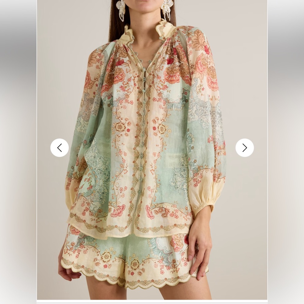 Zimmermann Daylight scalloped printed ramie blouse NWOT zimm size1